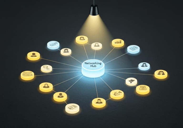 A diagram showing a referral network with industry exclusivity, highlighting one unique professional per category.