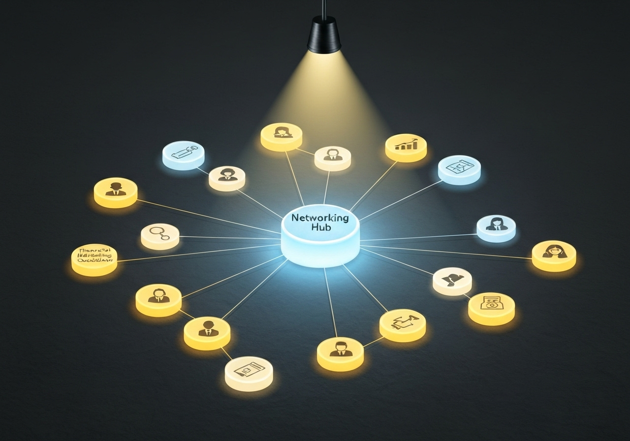 A diagram showing a referral network with industry exclusivity, highlighting one unique professional per category.